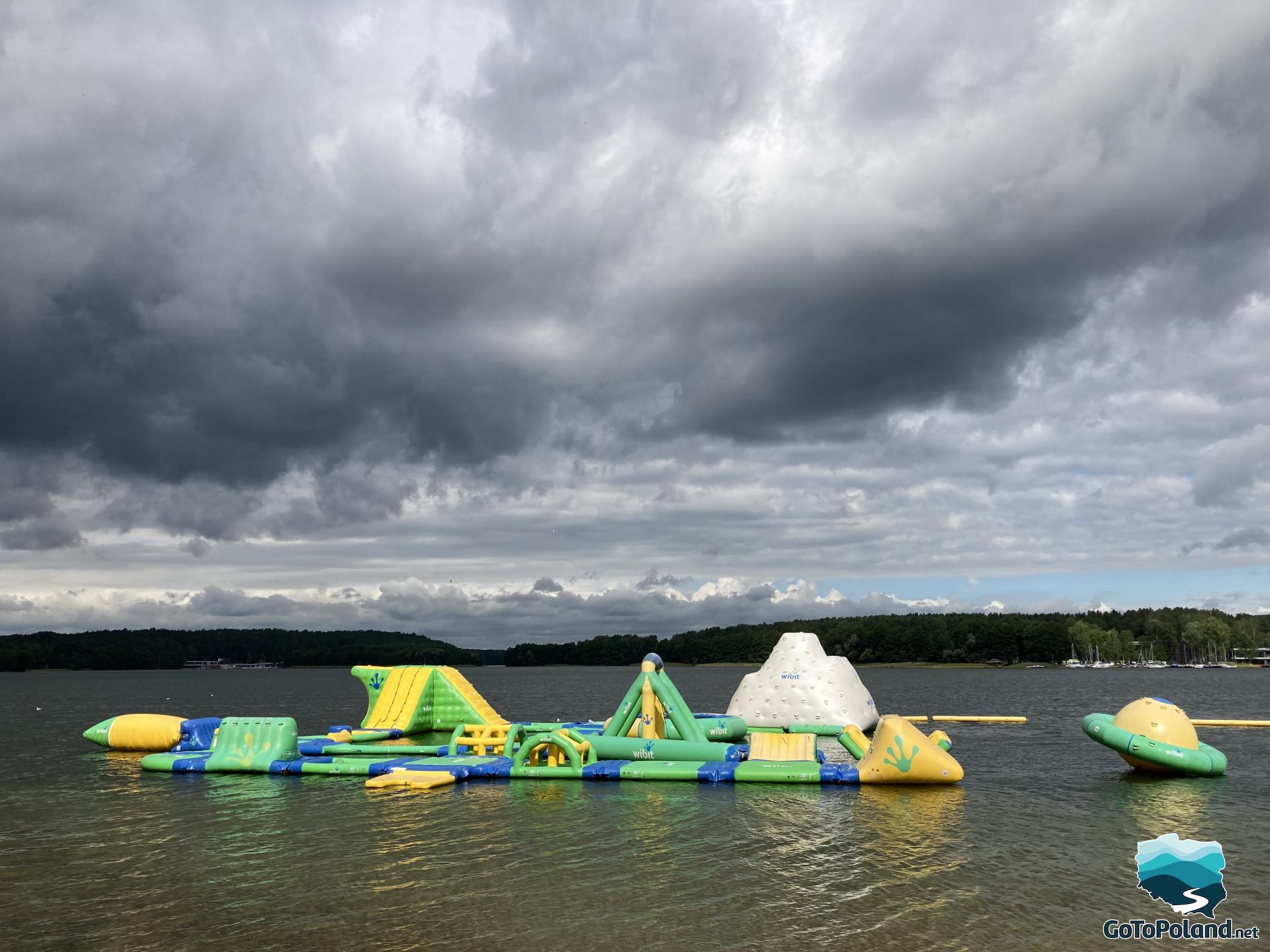 water inflatables on the lake
