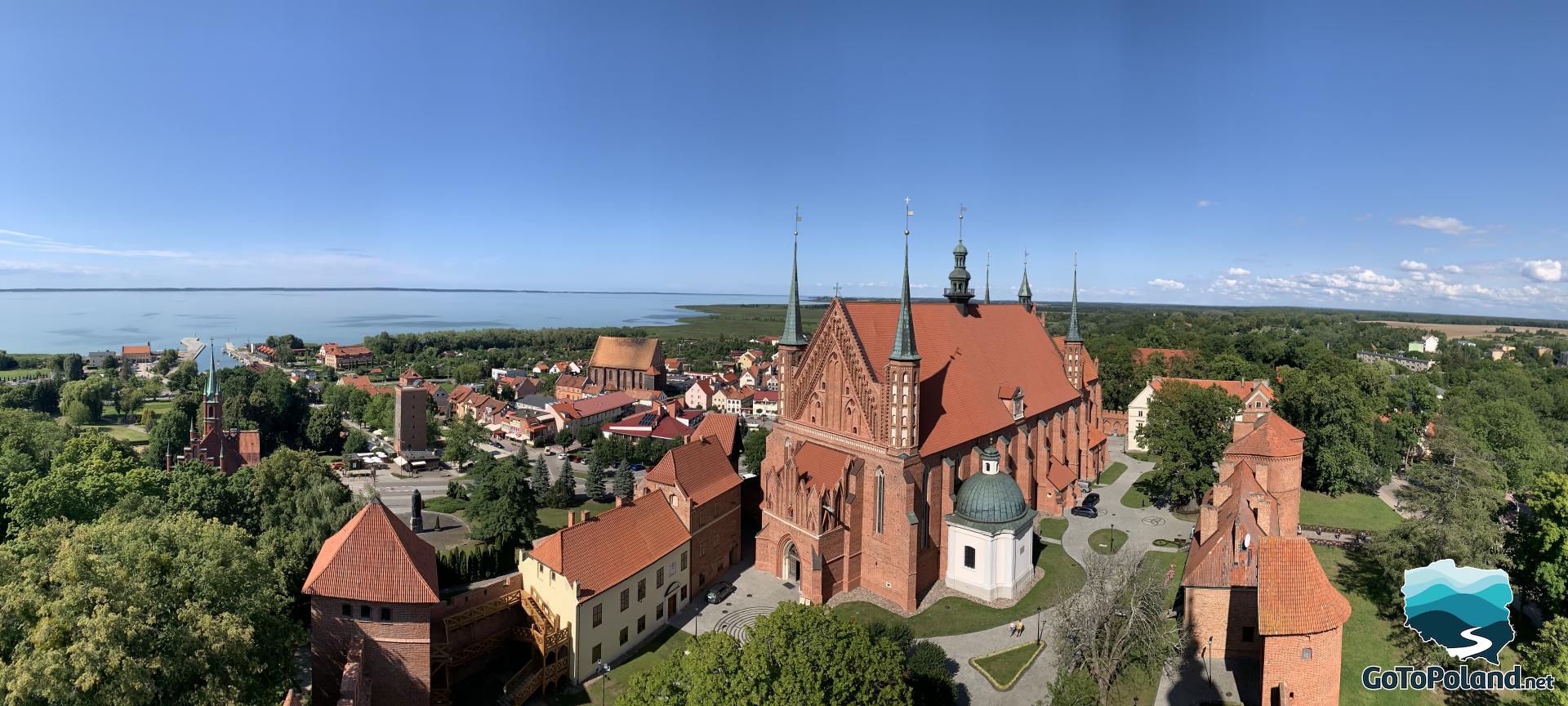 Panorama of the town - you can see a brick church and a fragment of the Vistula Lagoon