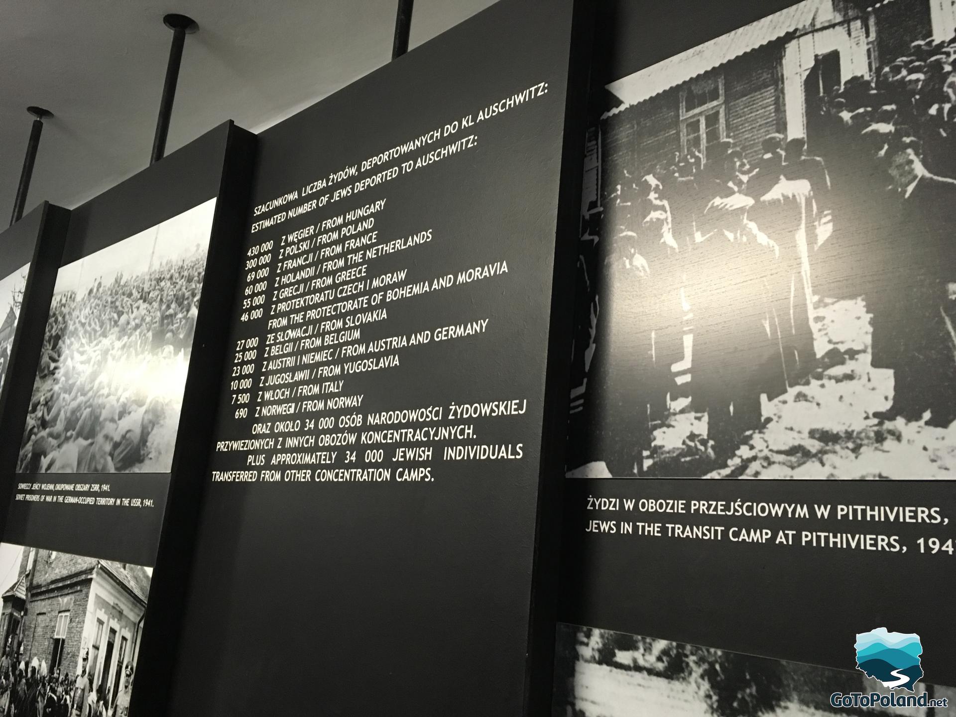 Information board with the number of Jewish prisoners from various countries sent to Auschwitz