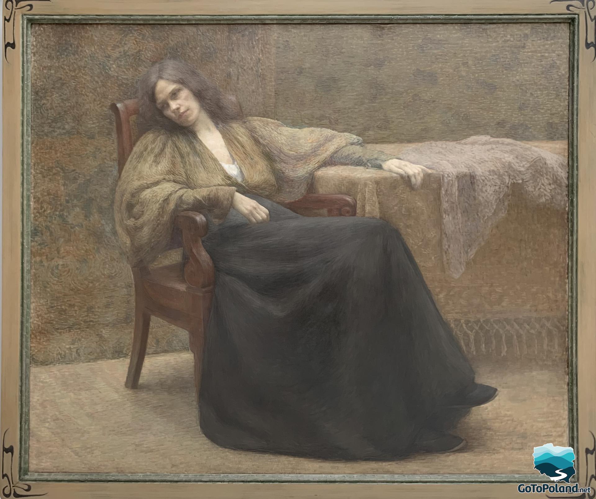 a painting of a woman sitting in an armchair