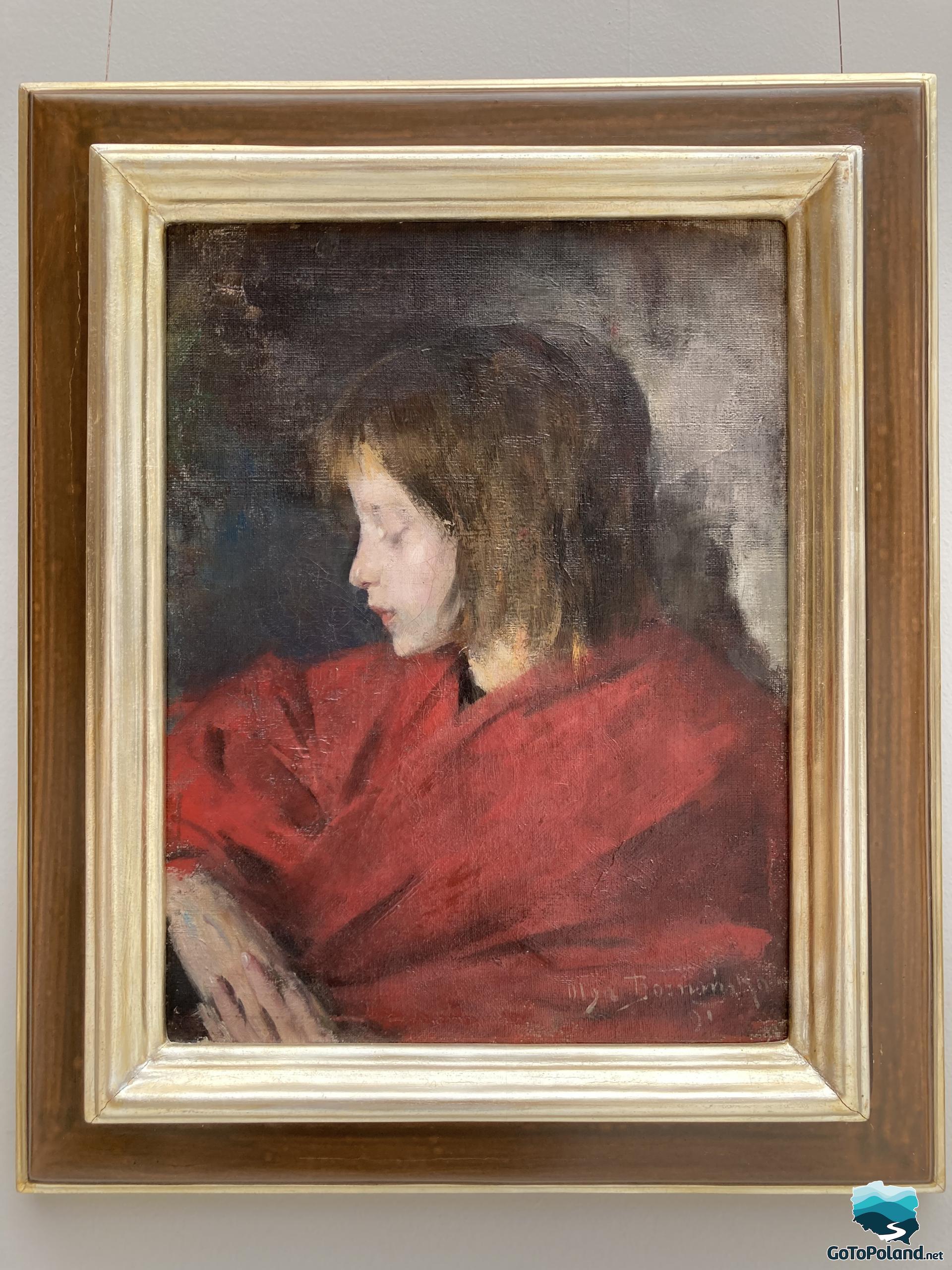 a painting of a young girl in a red scarf