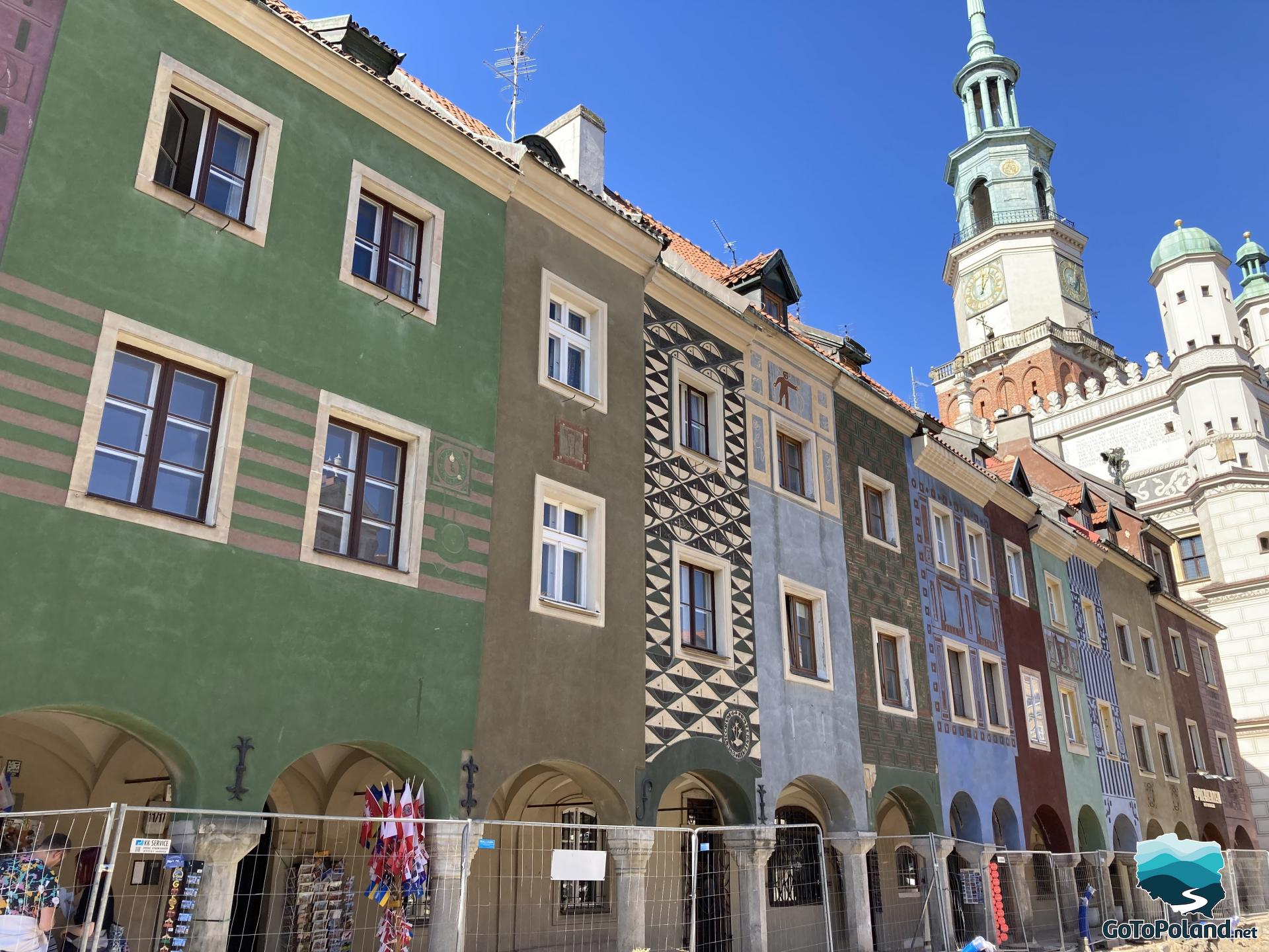 colorful tenement houses and the town hall