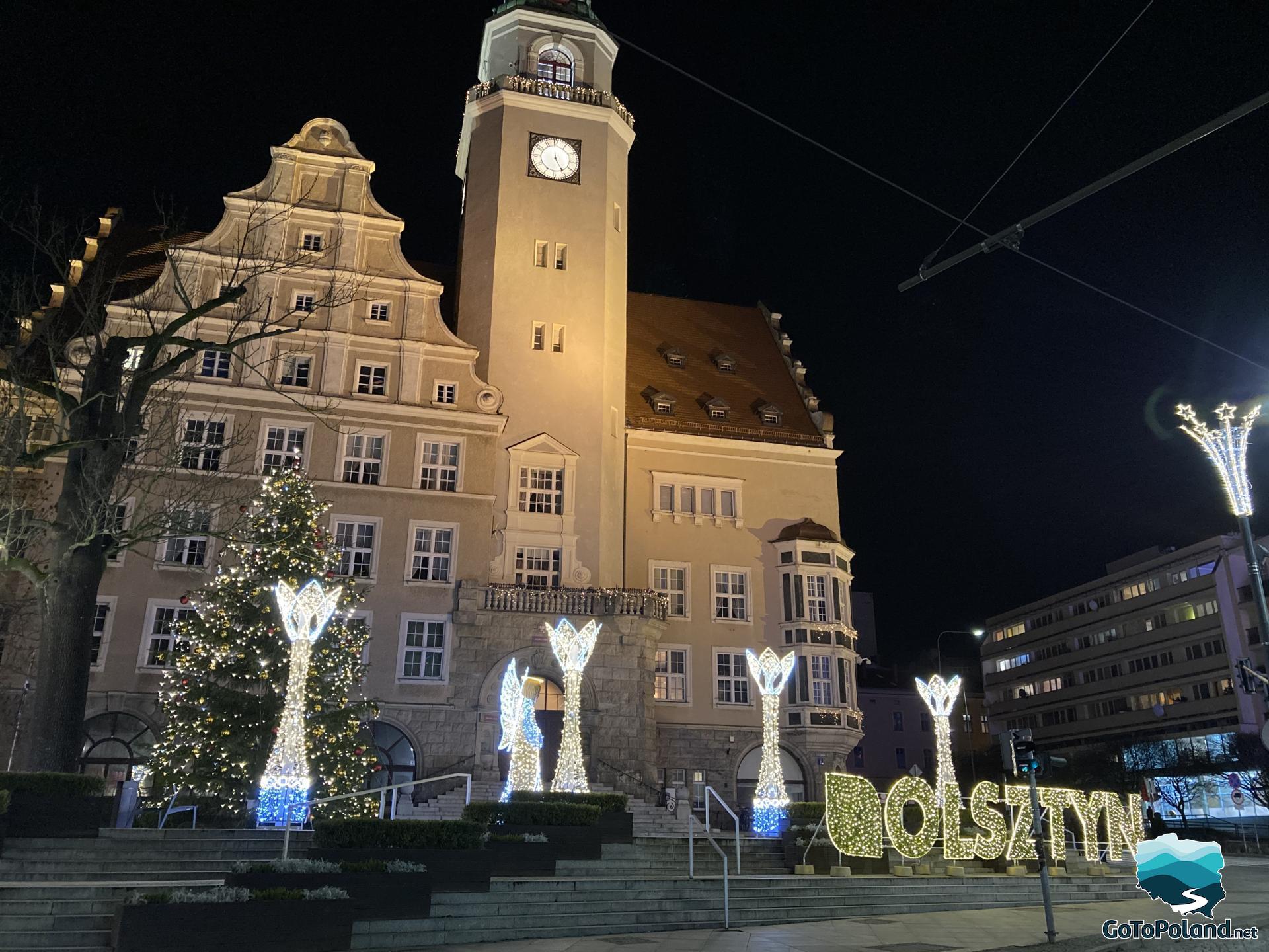 Olsztyn at night in Christmas Time